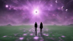 matrix universe, space, planets, god creation walking on light purple, green