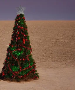 festive Christmas tree in a vast desert