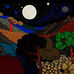 Colourful, peaceful, Egon Schiele, Max Ernst, Gustav Klimt, Vincent Van Gogh, night sky filled with galaxies and stars, rocks, trees, flowers, one-line drawing, sharp focus, 8k, deep 3d field, intricate, ornate