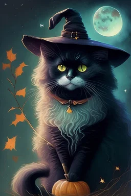A witchy cat Bob Ross style