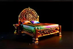 image of a Royal bed with 3d fractal base decoration made of good wood no background without table