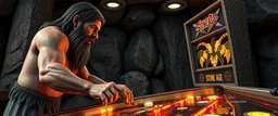 stone age pinball played by stone age man 4d rendering