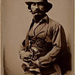 sepia close-up of beautiful mexican outlaw wearing gunbelt holster on waist and bandolier on chest, rows of bullets across chest, long black wavy hair, beautiful face, 1800s, 8k, high-quality, ultra-fine detail,1800s