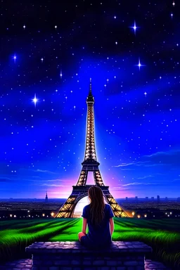 starry night eiffel tower LONELY GIRL