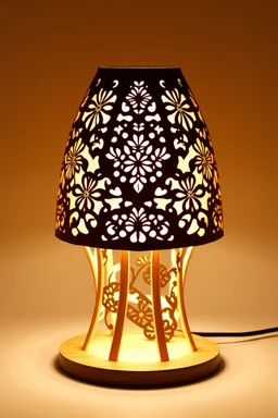 Create a product table lamp inspired by nyonya kebaya in wood material process laser cutting