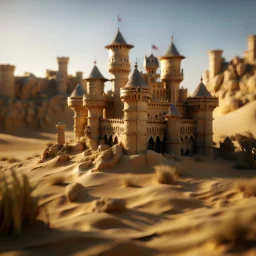 castle in the desert, photo-realistic, shot on Hasselblad h6d-400c, zeiss prime lens, bokeh like f/0.8, tilt-shift lens 8k, high detail, smooth render, down-light, unreal engine, downlight