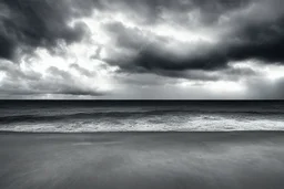 Surrealistic seashore, stormy clouds,