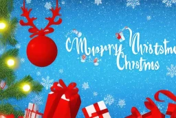 wishing poster of "Merry Christmas" with lights and decorations