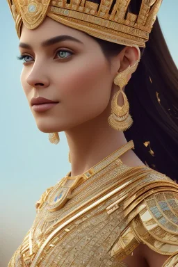 Beautiful pharaonic queen, pharaonic dress, clear features, too many details, 4k, 8k, portrait, 3d, fantasy