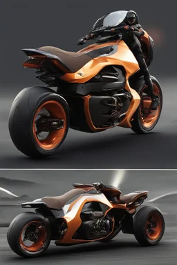 An advanced motorcycle with four wheels and a turbo jet in the A combination of ultra-advanced car and crazy Max fighter, super sporty, with color and nano technology