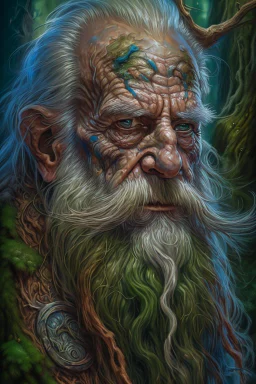 Swamp Thing, real old man with long beard looks like a trump character, ominous, facepaint, waist up portrait, intricate, oil on canvas, masterpiece, expert, insanely detailed, 4k resolution, retroanime style, cute big circular reflective eyes, cinematic smooth, intricate detail , soft smooth lighting, soft pastel colors, painted Renaissance stylestyle