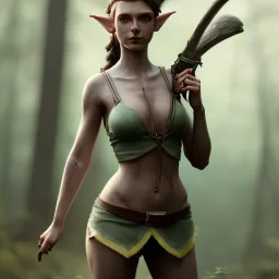 franz frazetta styl, cute elf hunter in the forest clearing