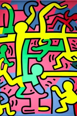 Bauhaus city in the style of takashi murakami by keith haring, empty green canvas, pop culture, colorful