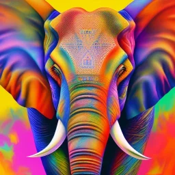 Elephant head portrait, bright colors, splash paint, centered, detail, 8k resolution