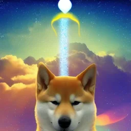 third eye shiba inu doge with heaven glowing aura