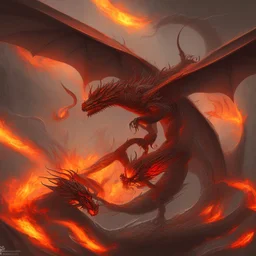 dragon rouge, ailes noires, crache du feu