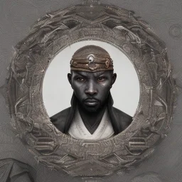 African warrior, ominous, dnd character portrait, waist up portrait, intricate, oil on canvas, masterpiece, expert, insanely detailed, 4k resolution, retroanime style, cute big circular reflective eyes, cinematic smooth, intricate detail , soft smooth lighting, vibrant colors, hokusai style arm sleeve tatoo