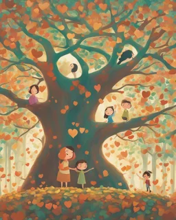 Love grows in me like a tree, portrayed in a Pixar 3D art form. Inspired by the whimsical style of Hayao Miyazaki, envision a lush, enchanted forest where heart-shaped leaves bloom on intertwining branches. The color palette is vibrant, with warm hues dominating the scene. Characters wear expressions of joy and serenity, illuminated by soft, dappled sunlight filtering through the foliage. The atmosphere exudes a magical and harmonious love