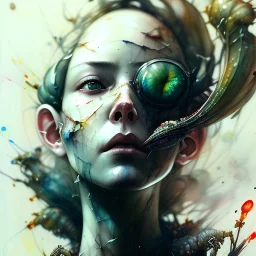  insects nest face, 3D, leaning pose, watercolor illustration by <agnes cecile> <Yoji Shinkawa>,