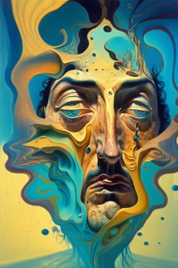 A surreal, Salvador Dali-inspired portrait of a person with their facial features melting and morphing into a dreamscape filled with whimsical and bizarre elements, showcasing the fluidity and boundlessness of the human imagination.