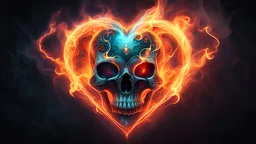 fire spirit ghost-skull hybrid heart and smoked background elemental flames lightning lights luminance colorful futuristic steampunk cyberpunk style