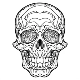 very simple Coloring page for beginers with skull, very Bold outlines and white background