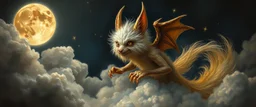fluff fuzz sponge tube gremlin fox moon cloud demon in the astral realm, painted by Rembrandt
