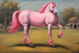 a pink horse like a 19th painting