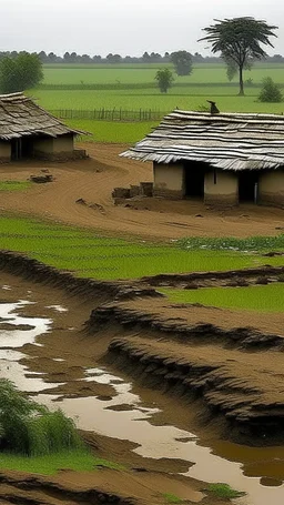 mud houses, farm land