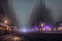 low town under city fantasy dungeon punk dark river steam locomotive