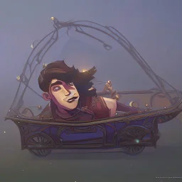 Boy stow away in magical carriage at night Nick Harris style