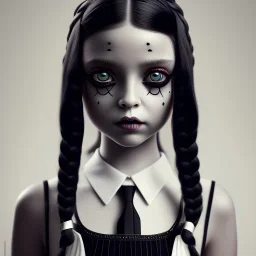 wednesday addams from jenna ortega, wednesday addams hair, wednesday addams make up, wednesday addams black dress, cinematic, hyper detail, 8k resulation