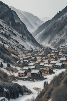 a small village at the bottom of a icy mountain