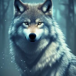 Wolf, blue, hyperrealism, masterpiece, expert, 8K, sharp focus, cinematic lighting, water, fire, blue, octane render