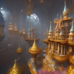 The palace of magic king, huge structure, panoramic view, zoomed out view of the exterior, mysterious, soft lighting, unreal engine 5 volumetric lighting, intricate details, realistic style, 8k resolution