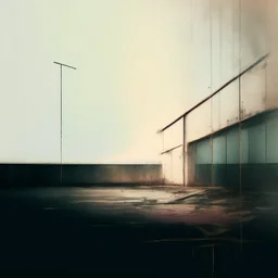 Minimal abstract oil paintings desolate 1960s carpark. Falling concrete . Broken neon pipes and wires. In the style of Justin Mortimer and Francis Bacon.