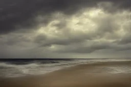 Surrealistic seashore, stormy clouds,