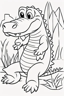 coloring page for kids, ALLIGATOR, thick outline, low details, no shading, no color