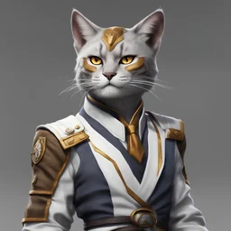Tabaxi wearing a academy uniform, colors are pale grey and white, best quality, masterpiece