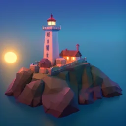 low poly scenery lighthouse by night