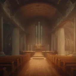 old church interior filled with people, scary, steam punk, realistic, made in octane, cinematic, ultra-realistic, extremely detailed octane rendering, 8K, VRAY Super Real ar 2:3, dof photorealistic futuristic 50mm lens hard lighting dark gray tintype photograph, realistic lighting