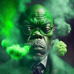 pintura barroca de samuel l jackson, con tintes verdes, ingles, entre humo