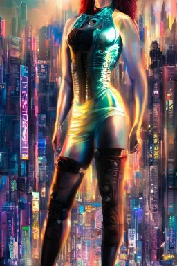 Full body portrait, painting, medium shot lady postcyberpunk