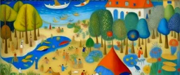 A Resort with marine life painted by Georges Seurat