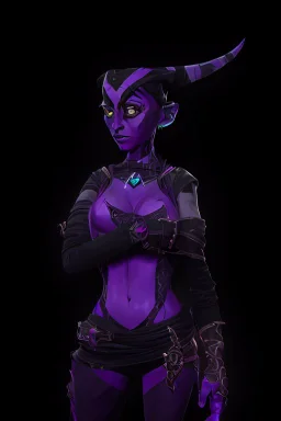 a black and purple, female argonian artificer who uses Tesla coils as weapons, skinny, lightly armored