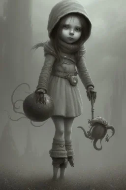 cute girl and litlle monster,Style John Kenn Mortensen,