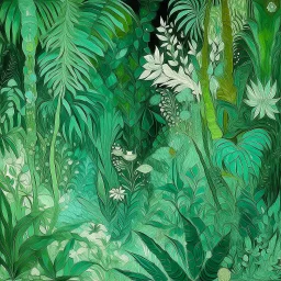 A mint colored jungle with crystals and gems painted by Vincent van Gogh