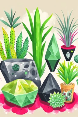 Gemstones and house plants graphic