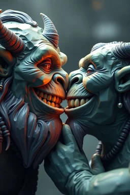 hi poly Mud luxury smiling psychic orcs kissing