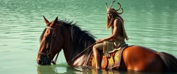 beholder tyrant riding a horse in a lagoon, goa folk electronica trance, latin breaks, , indian vibes, fsol, close up portrait